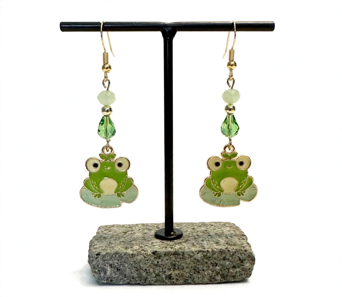 Happy Frog Lily Pad Enamel Earrings - Serene Dangle Jewelry