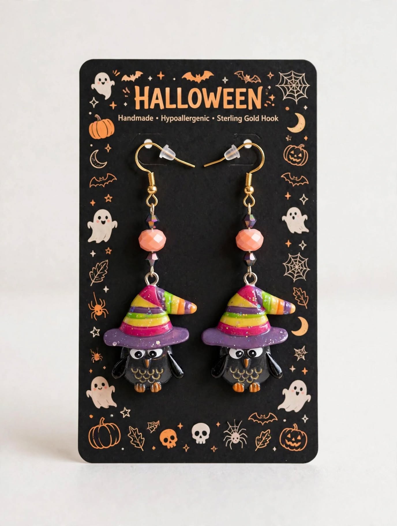 Whimsical Halloween Owl Earrings | Witch Hat Owl Dangle Earrings | Colorful Spooky Cute Halloween Earrings | Owl Witch Jewelry