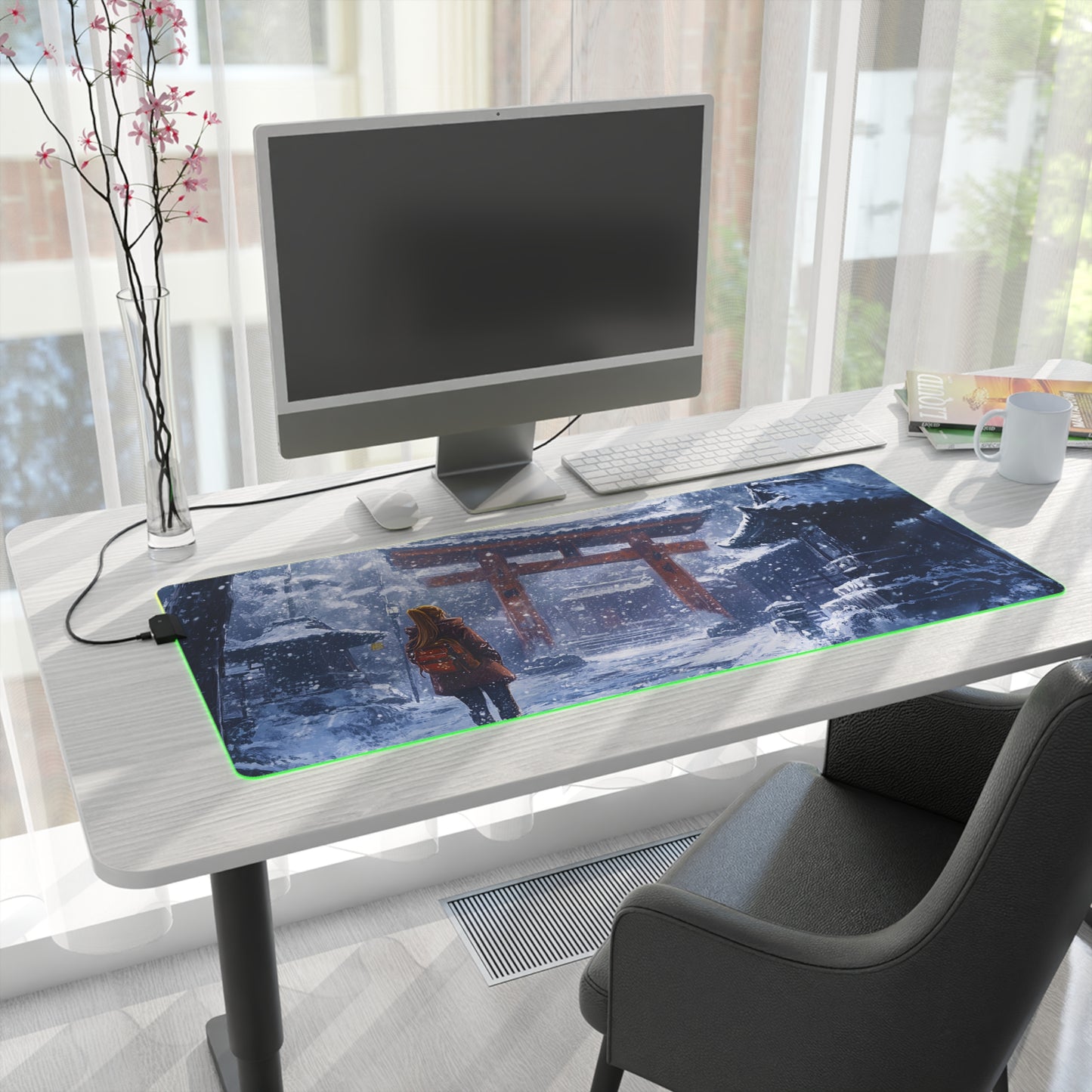 Dark Fantasy Snowy Tori Gate PC Gaming LED Gaming Mouse Pad