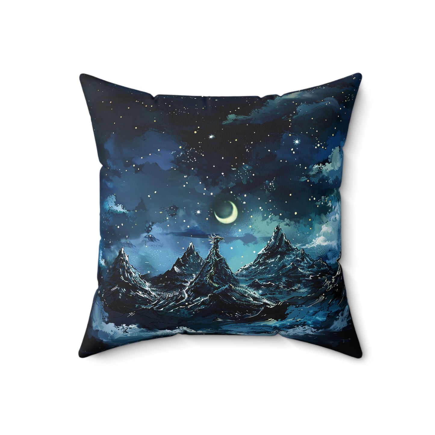 Fantasy Snowy Mountain Dragon Square Polyester Square Pillow