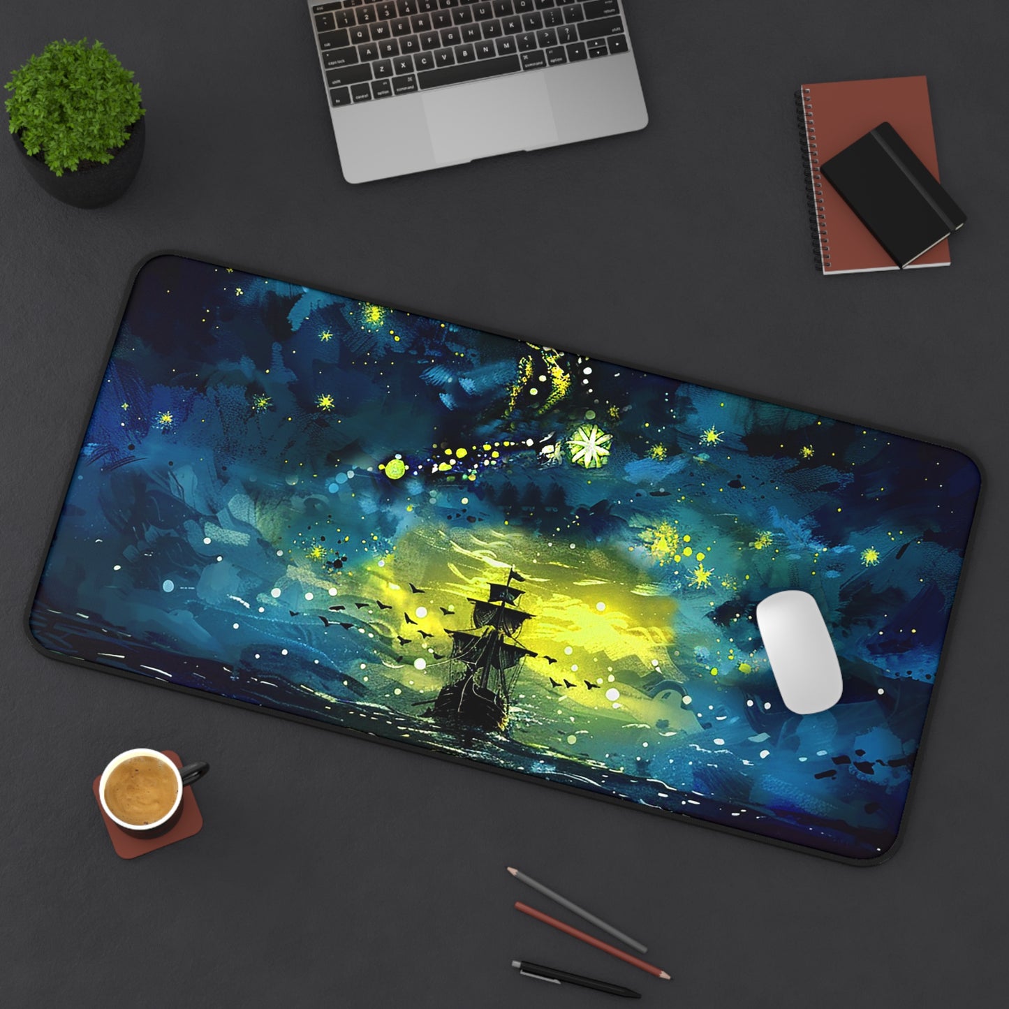 Starry Sky Lost Pirate Ship Desk Mat