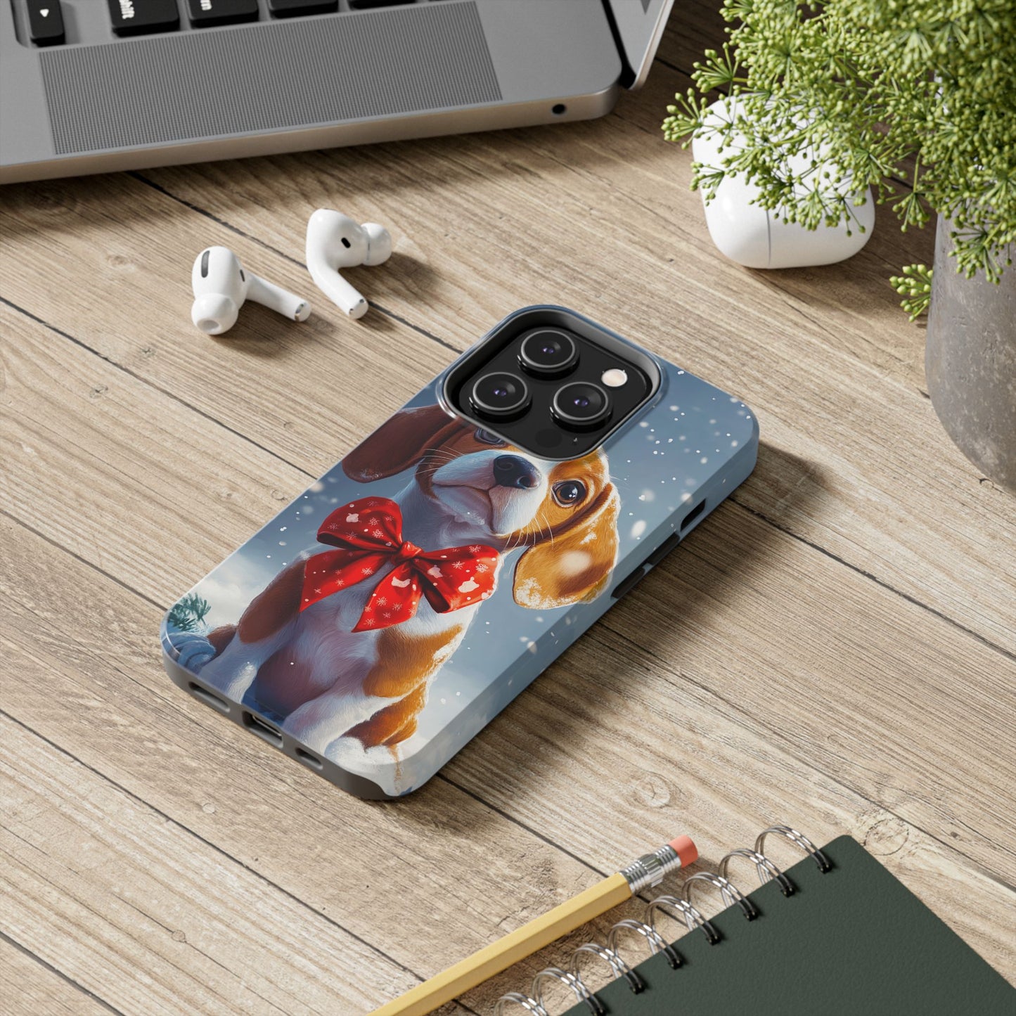 Snowy Cute Christmas Beagle Tough Phone Cases