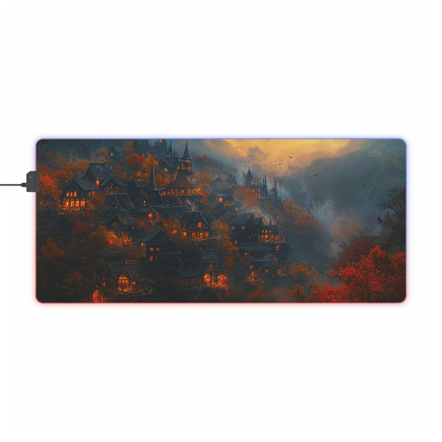 Autumn Fantasy Village LED Gaming Mouse Pad