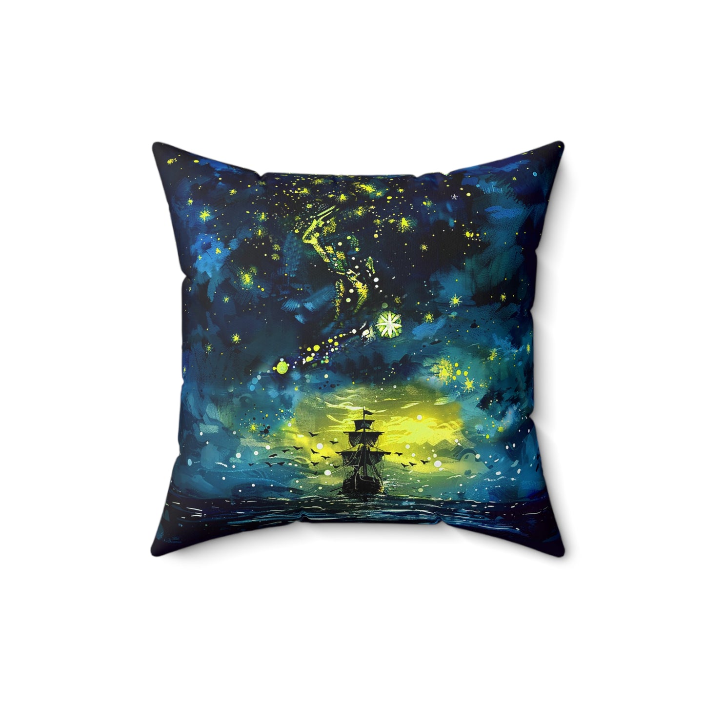 Starry Sky Lost Pirate Ship Square Polyester Square Pillow