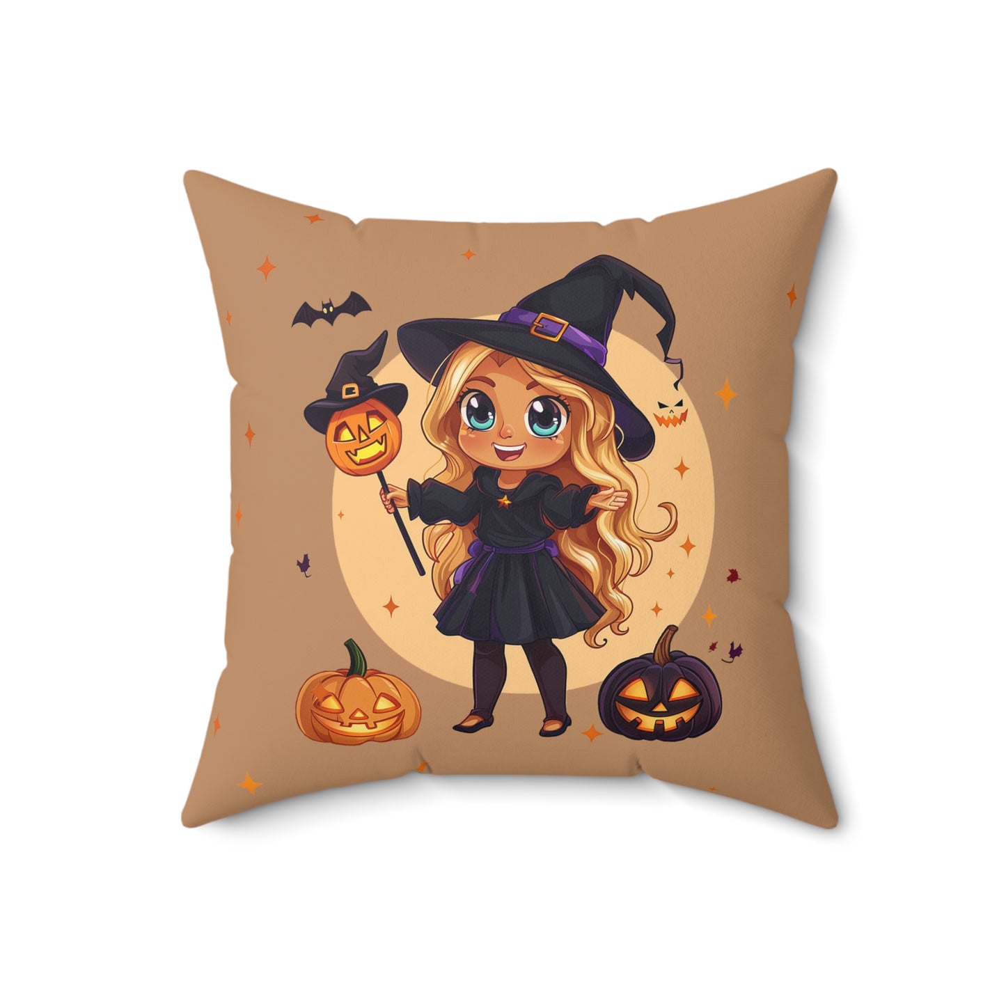 Cute Halloween Magician Girl Polyester Square Pillow