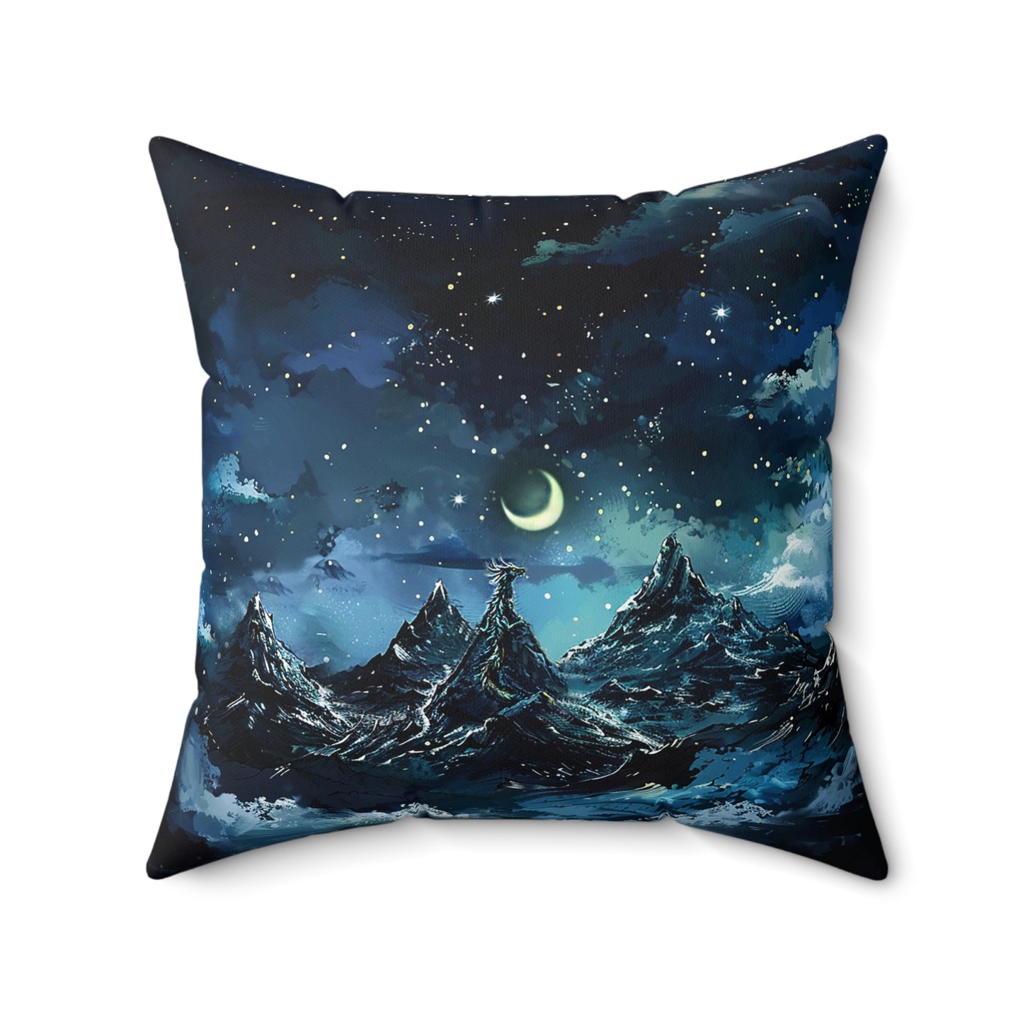 Fantasy Snowy Mountain Dragon Square Polyester Square Pillow