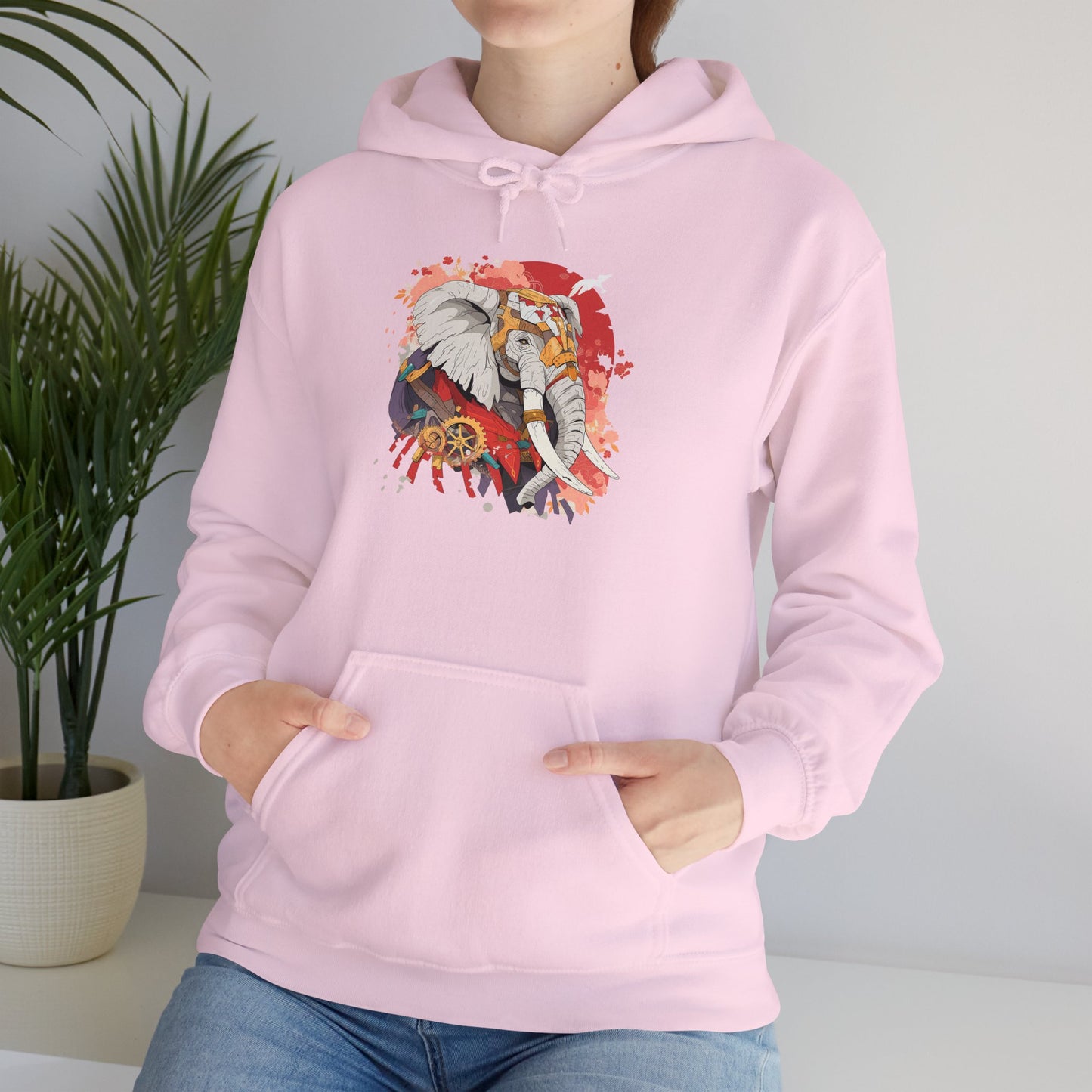 Steampunk Japanese Flowers Elephant Unisex Heavy Blend™ Hooded Sweatshirt