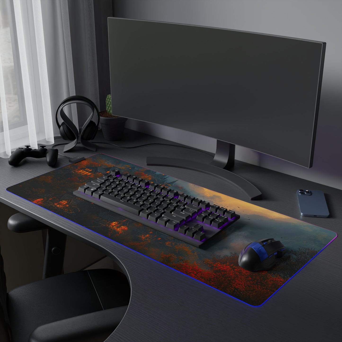 Autumn Fantasy Village LED Gaming Mouse Pad