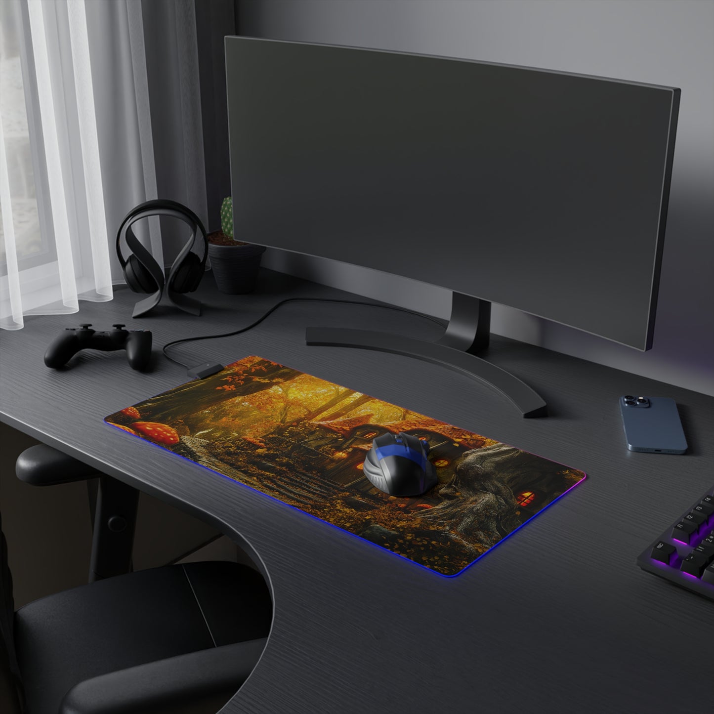 Autumn Forest Fantasy Inn LED Gaming Mouse Pad