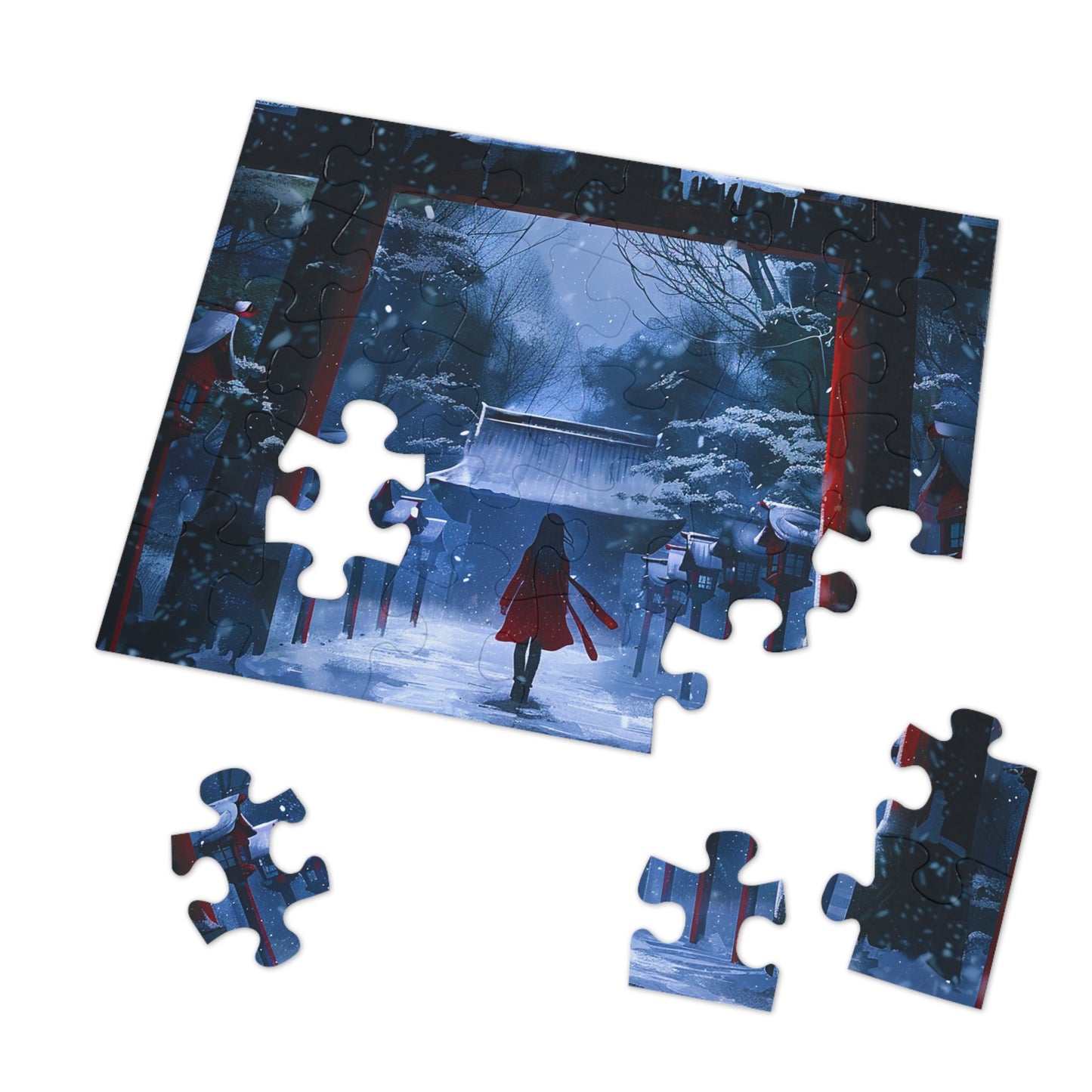 Japanese Snowy Shinto Shrine Girl Jigsaw Puzzle (30, 110, 252, 500,1000-Piece)