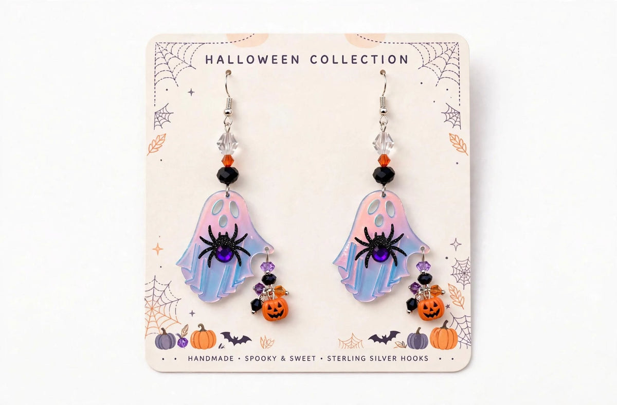 Shiny Spider Ghost Clay & Resin Earrings - Super Cute Dangle Jewelry