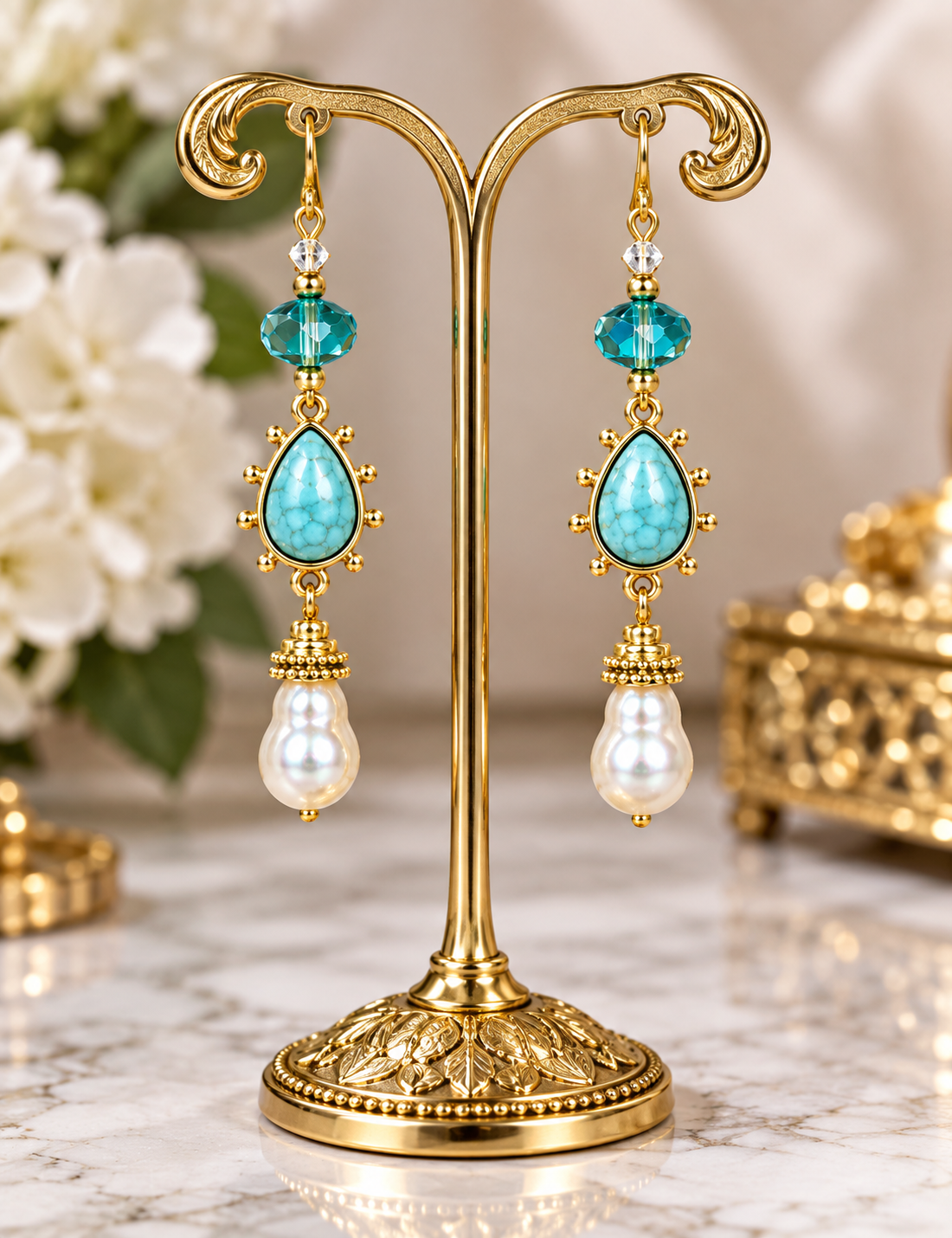 Real Pearl Aqua Earrings - Elegant Ocean Dangle Jewelry