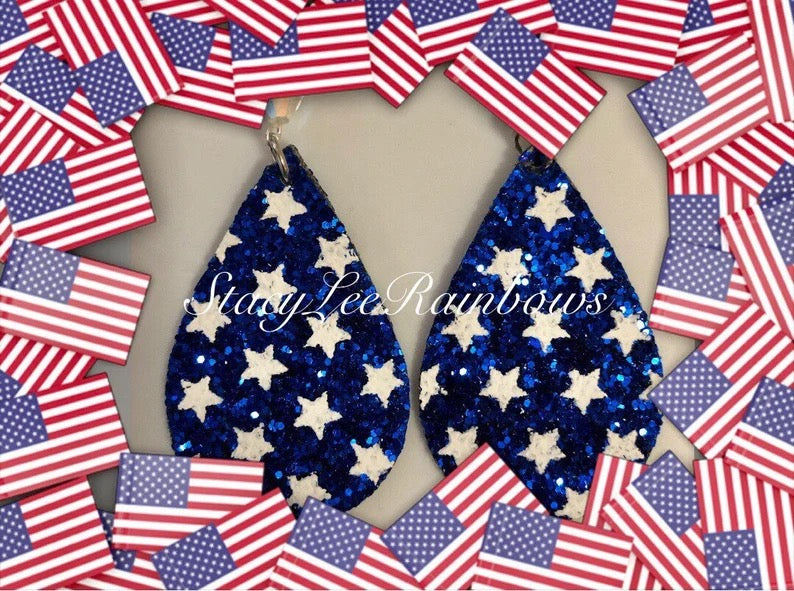 Independence Day Faux Leather Almond Shaped Teardrop Shaped Dangle Drop Earrings