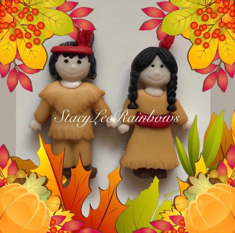 Thanksgiving Indian Boy & Girl Fall Thanksgiving Stud Earrings Earings Jewelry Nylon Button Stud Earrings