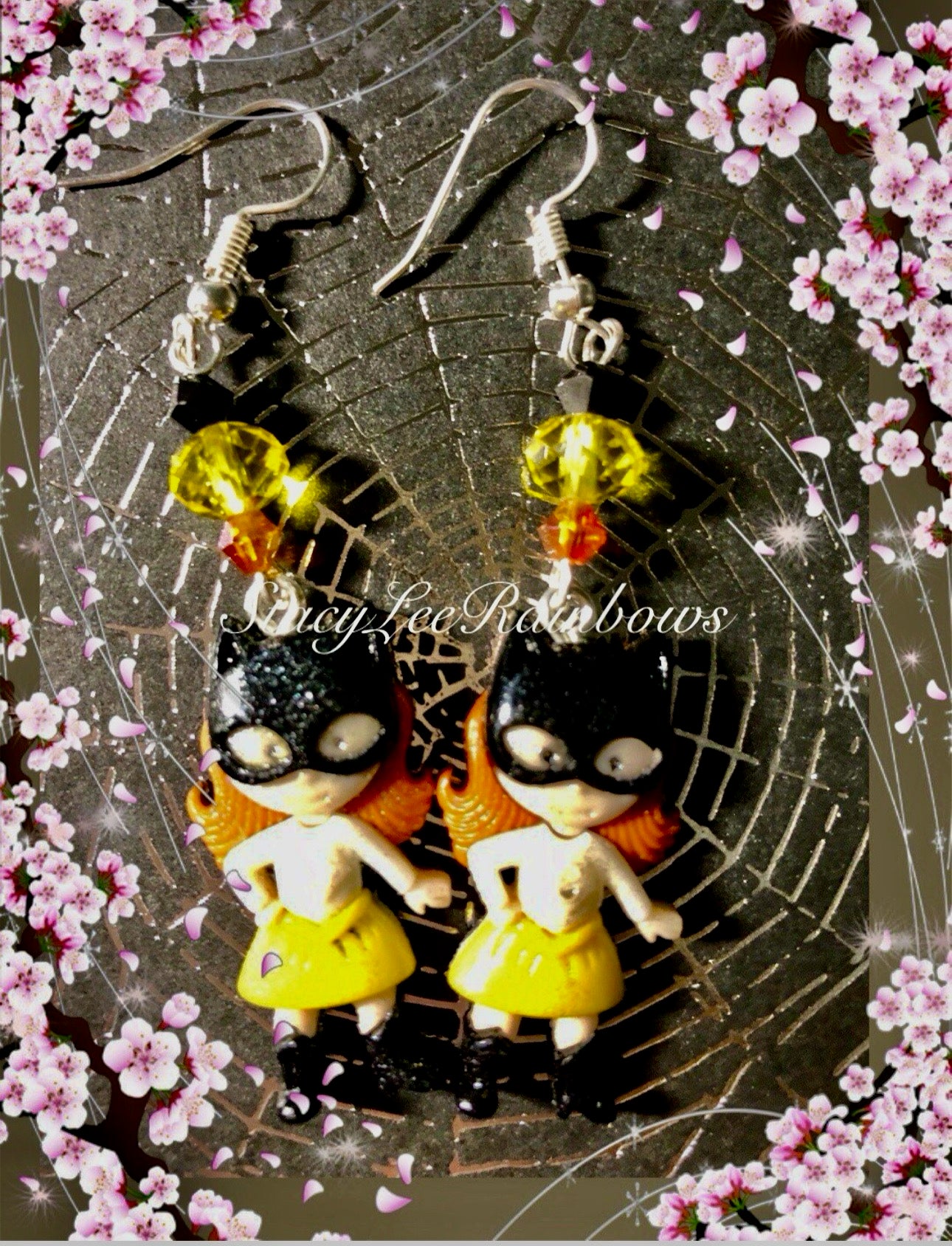 Superhero Batgirl Inspired Dangle Earrings Nylon Button Earrings Costume Fun Jewelry