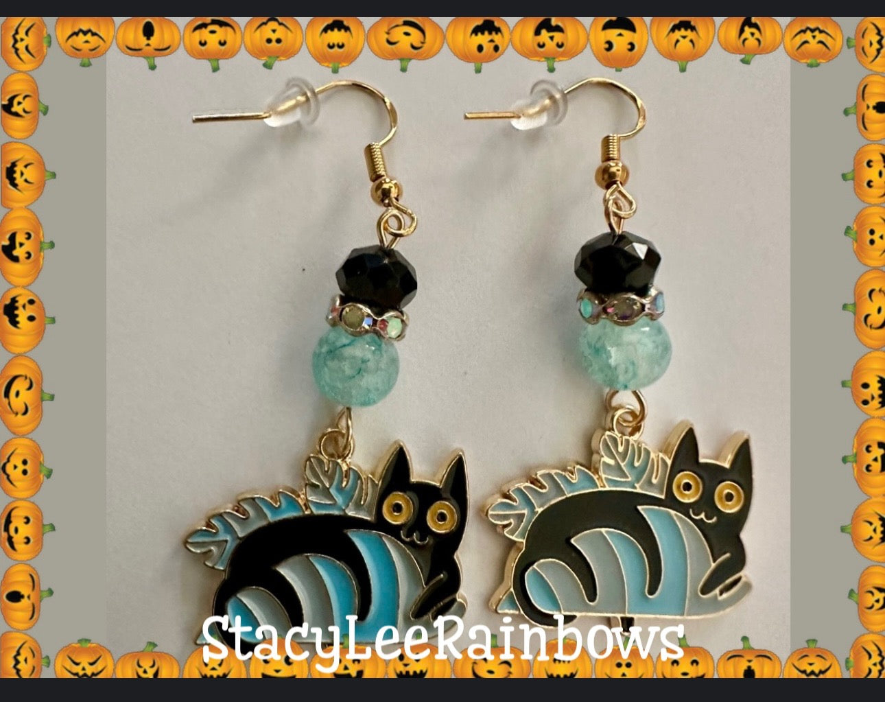 Playful Sugar Skull Cat Enamel Dangle Earrings – Halloween & Day of the Dead Jewelry