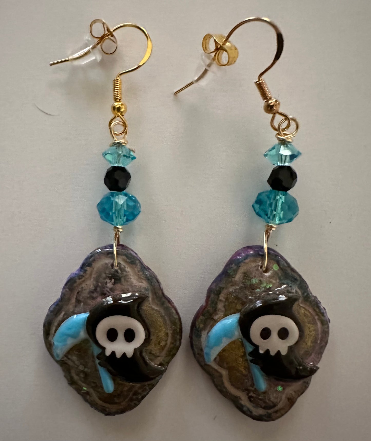Dangle Clay Resin Halloween Spooky Grim Reaper Earrings