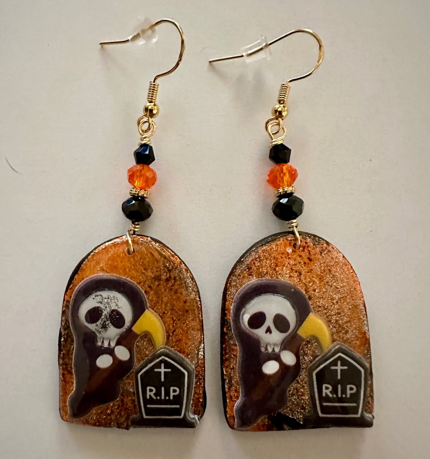 Dangle Clay Resin Crystal Halloween Grim Reaper Earrings
