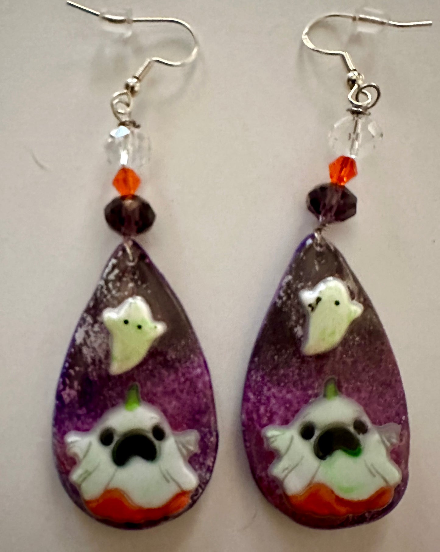 Handmade Ghostly Teardrop Earrings - Cute Clay and Resin Design