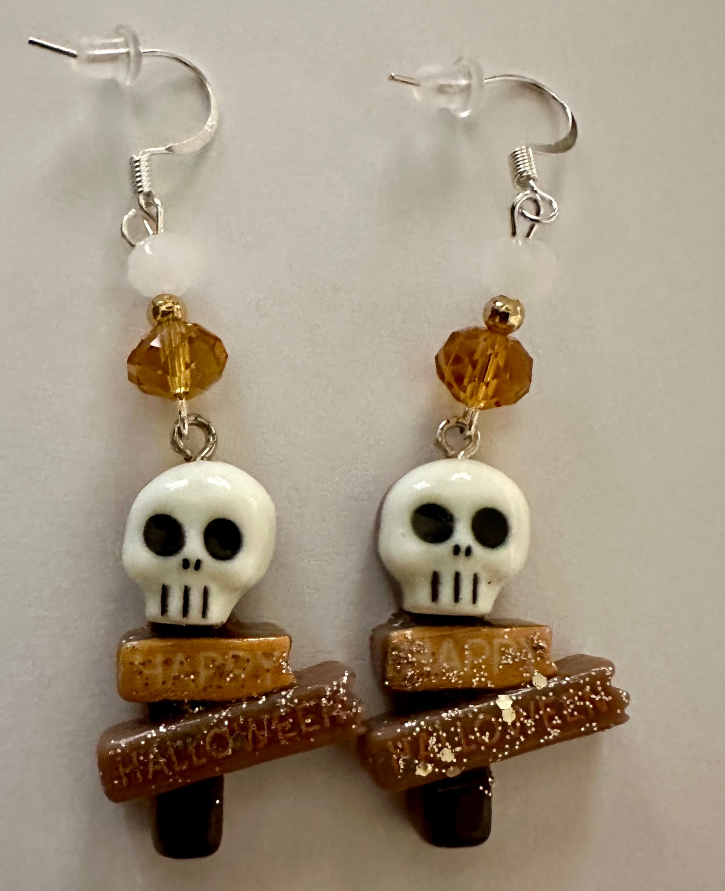 Spooky Skull & Happy Halloween Clay Resin Dangle Earrings
