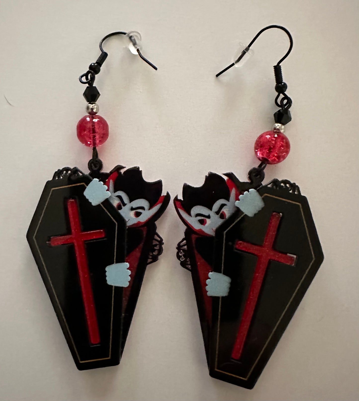 Vampire Coffin Halloween Dangle Earrings - Spooky Acrylic Jewelry