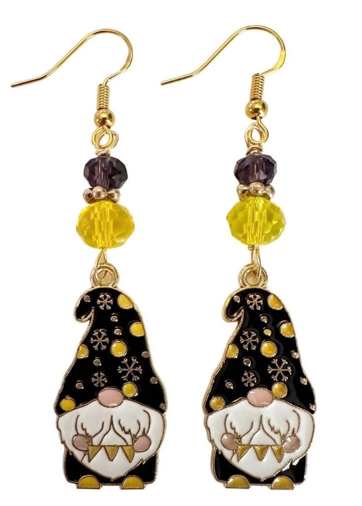 Winter-Themed Gnome Enamel Earrings - Festive Whimsical Dangle Jewelry