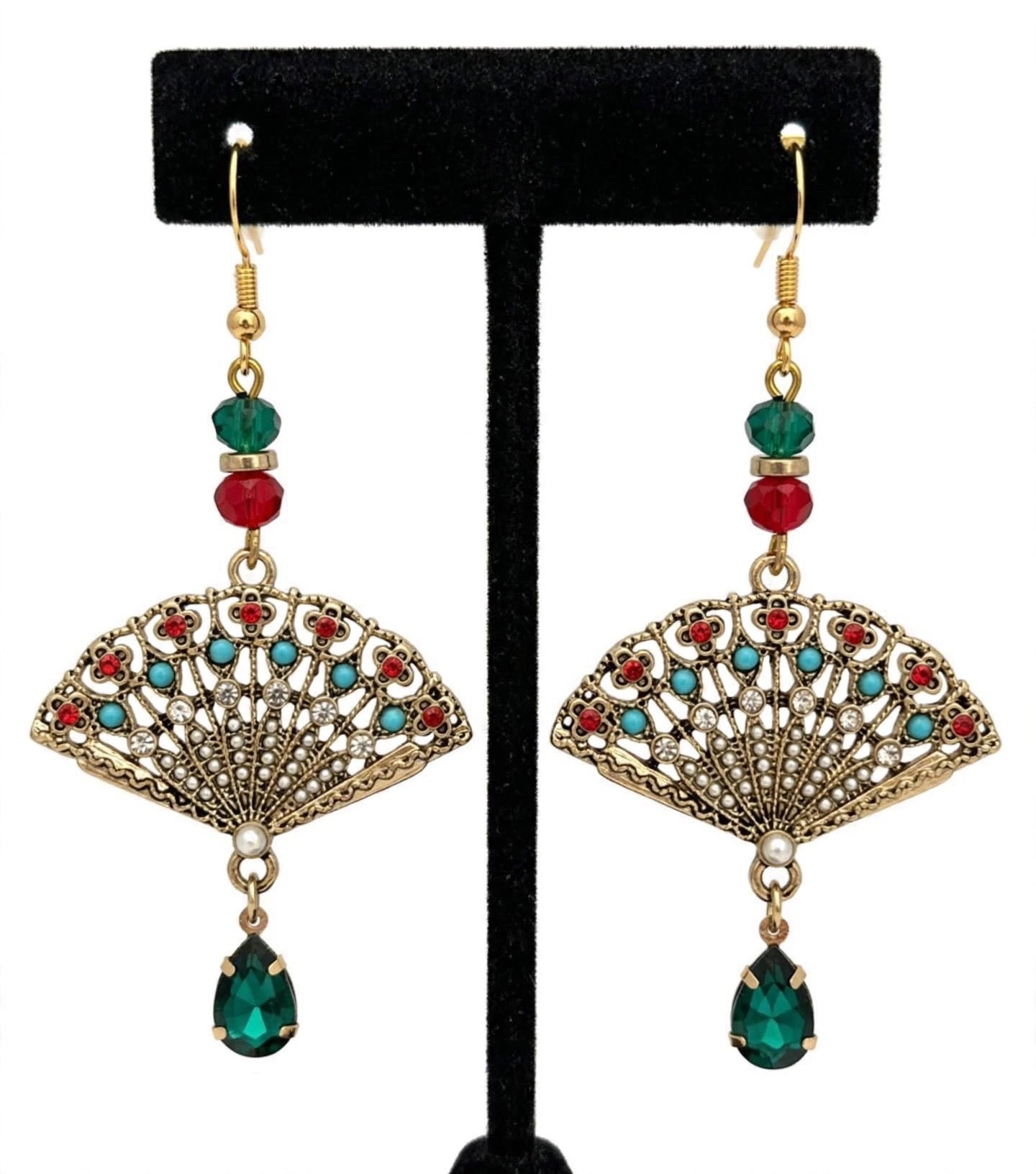 Metal Fan Bead Earrings - Fancy Dangle Jewelry