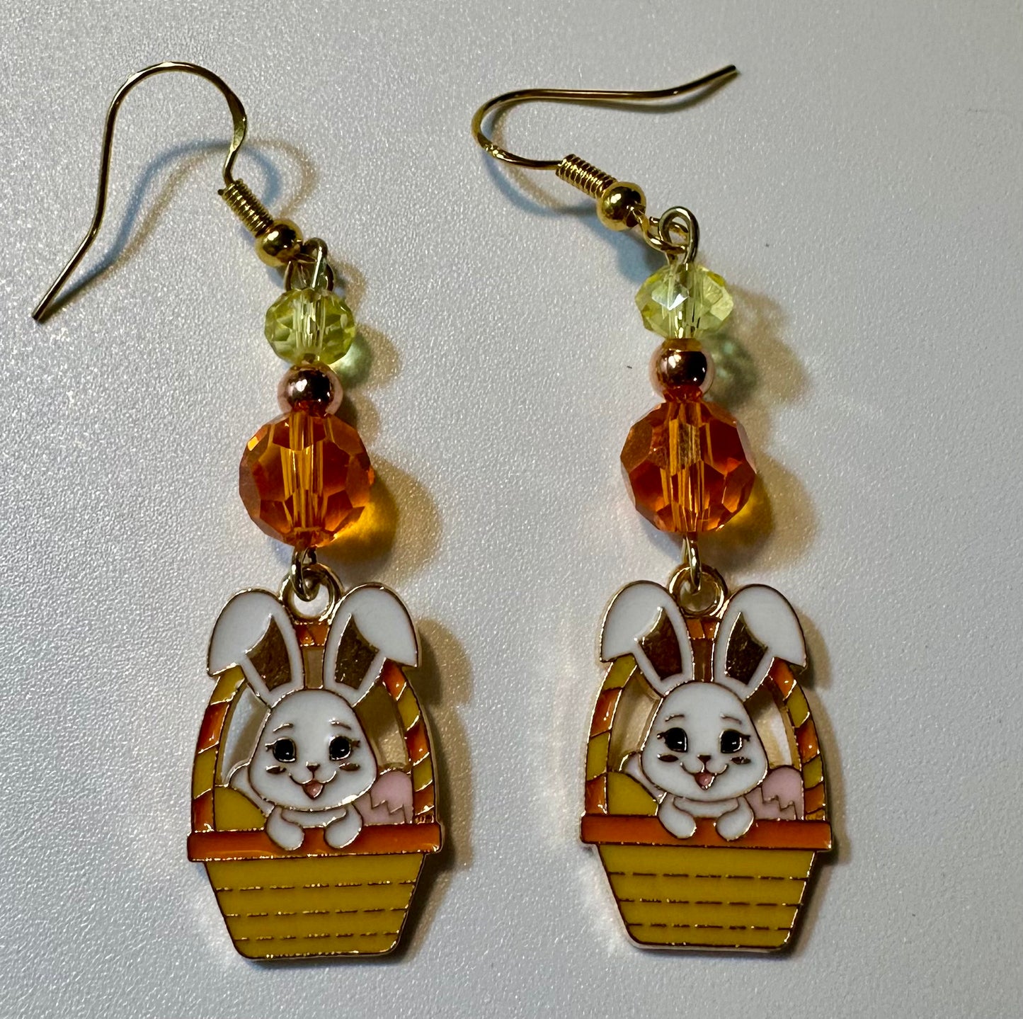 Adorable and sweet Easter Bunny Egg Basket Enamel Earrings - Cute Dangle Jewelry