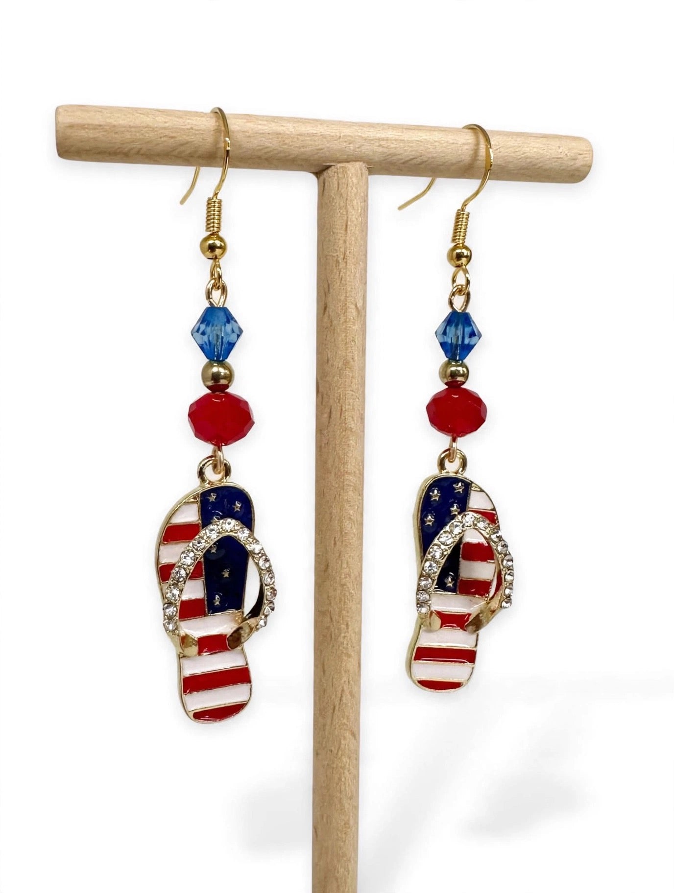 July Fourth Sandal Enamel Earrings - Patriotic Dangle Jewelry
