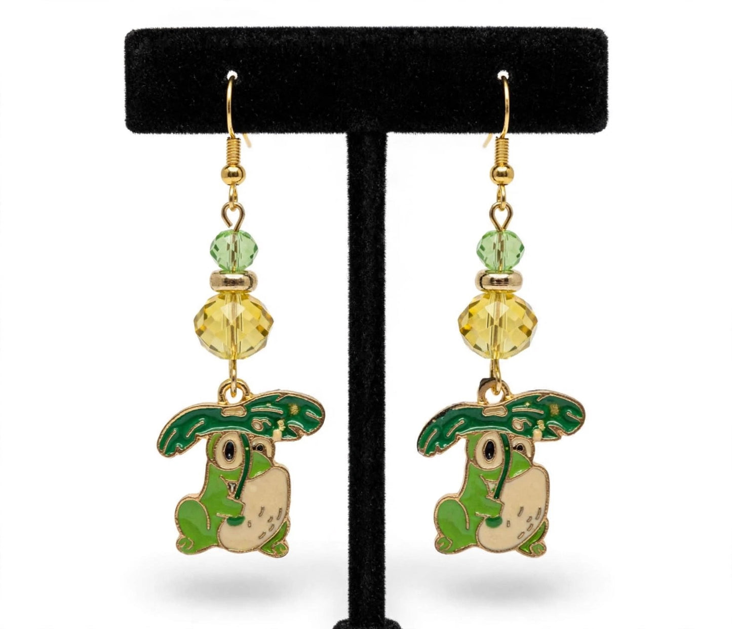 Lily Pad Frog Enamel Earrings - Cute Quirky Dangle Jewelry