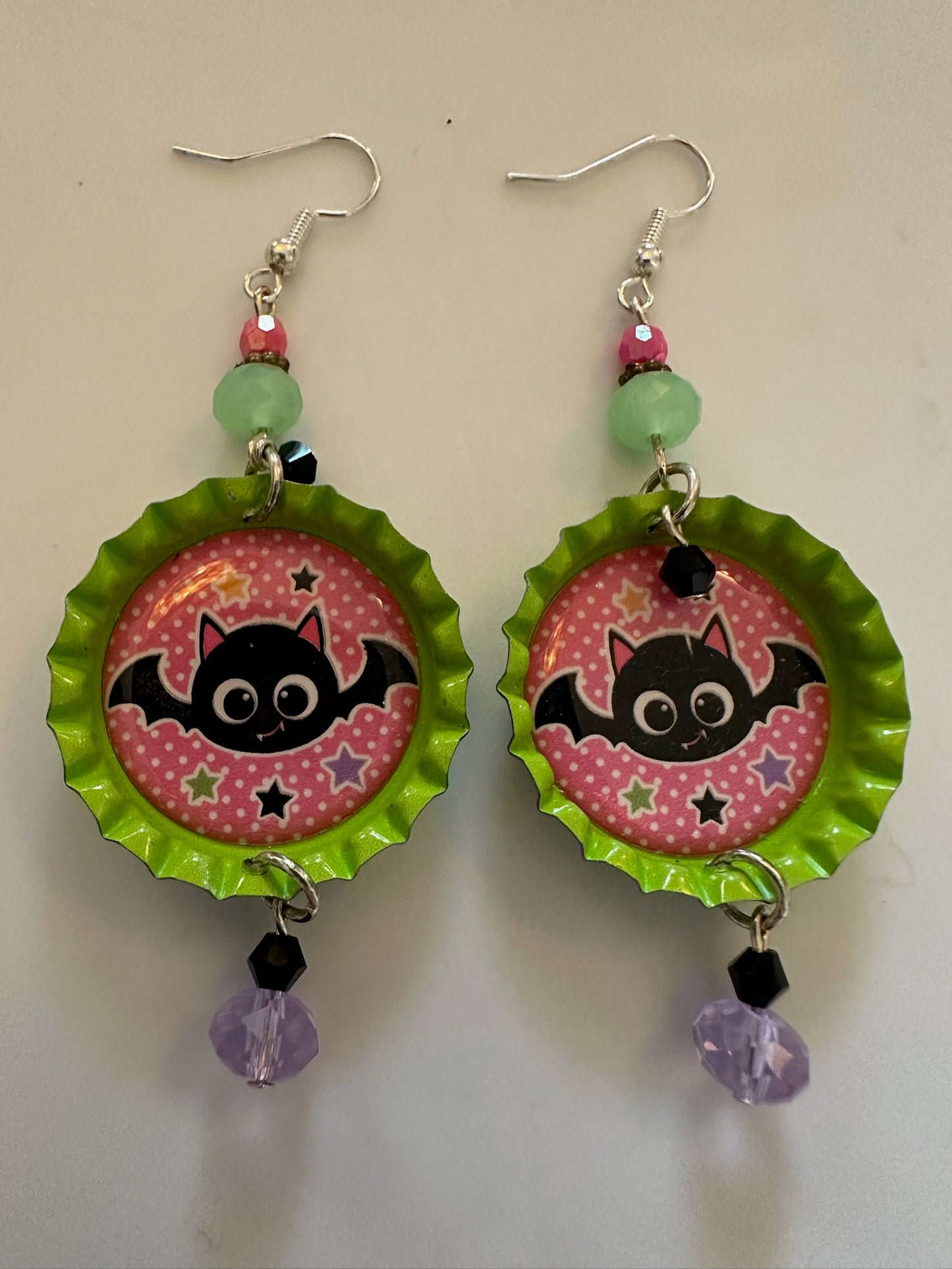 Halloween Cutie Bat Bottlecap Earrings - Whimsical Dangle Jewelry