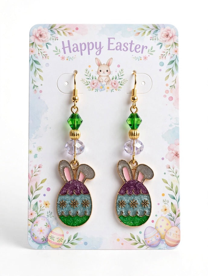 Easter Bunny Ear Egg Cute Enamel Earrings - Adorable Dangle Jewelry