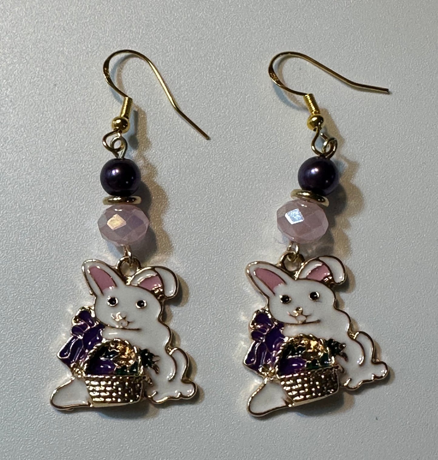 Easter Bunny Basket Enamel Earrings - Festive Joyful Dangle Jewelry