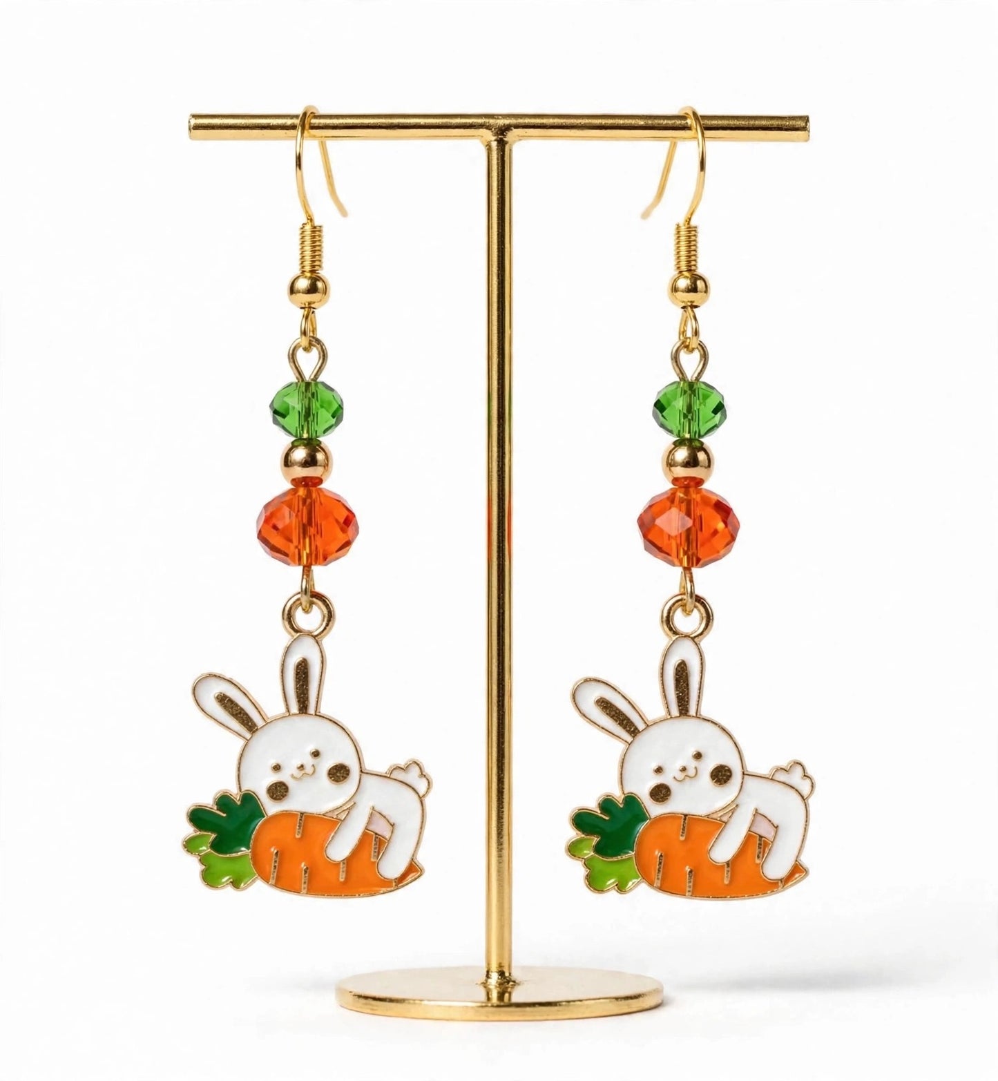 Carrot Cuddle Bunny Enamel Earrings - Cute Dangle Jewelry