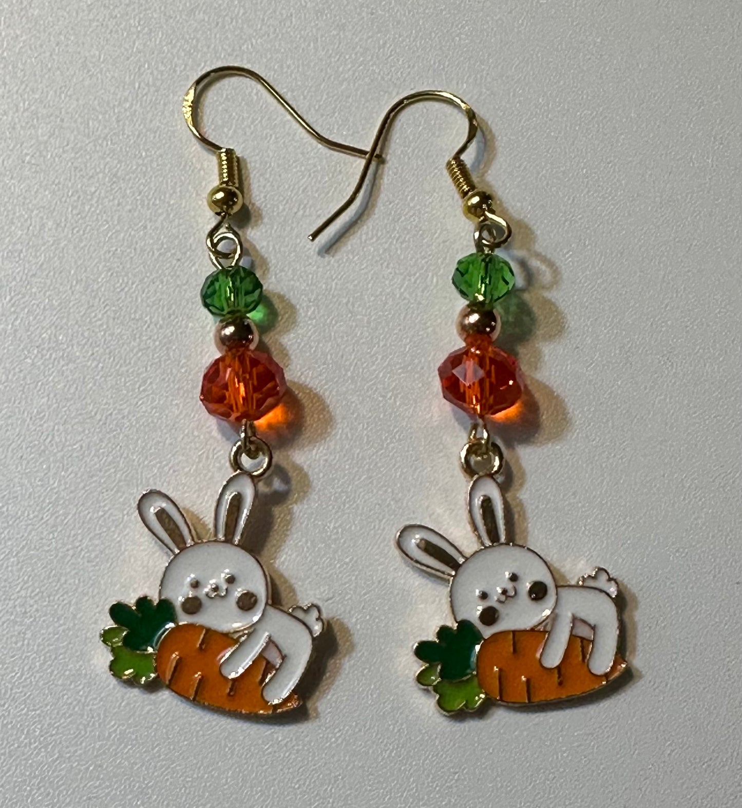 Carrot Cuddle Bunny Enamel Earrings - Cute Dangle Jewelry