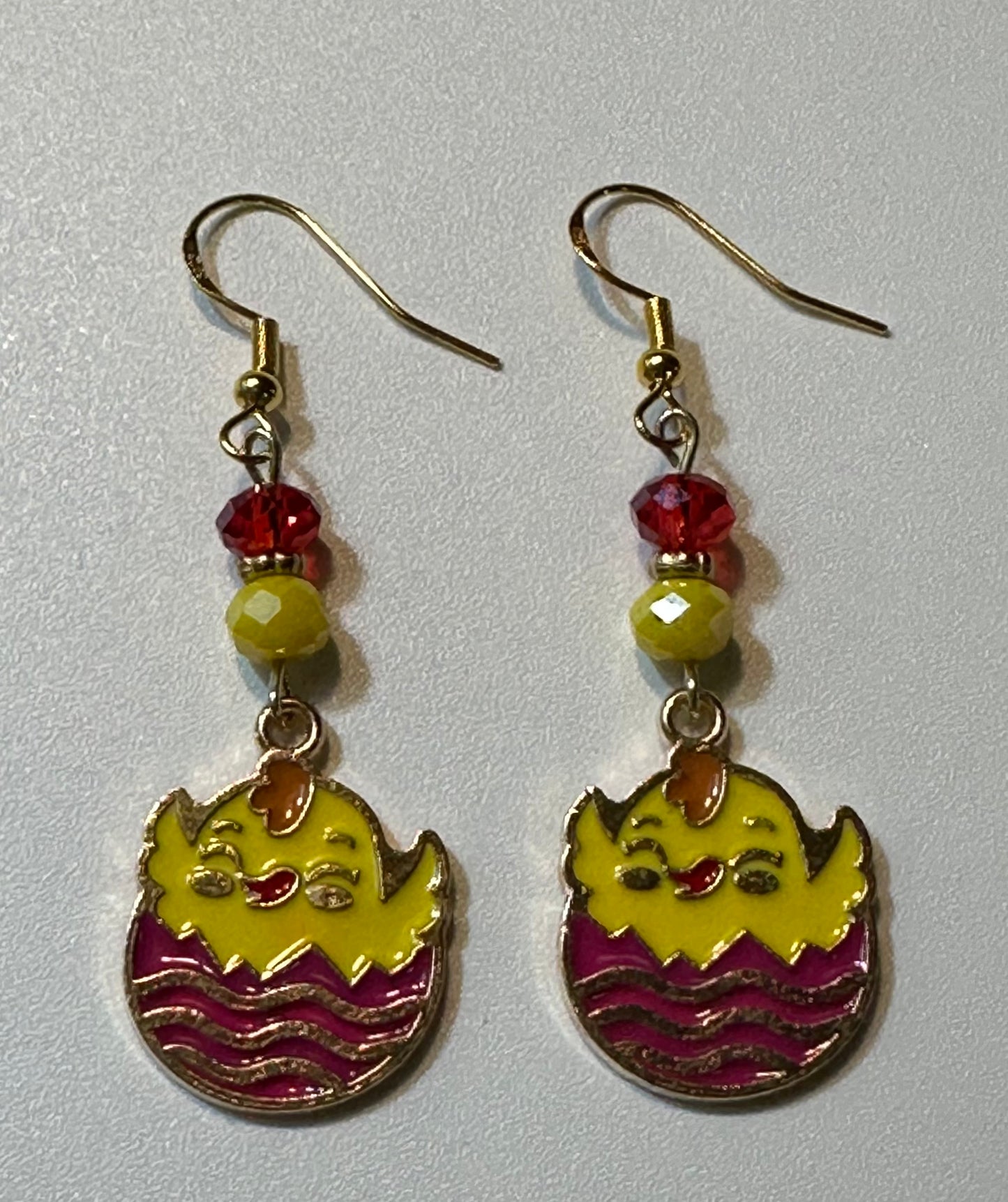 Hatching Chick Enamel Charm Earrings - Springtime Dangle Jewelry
