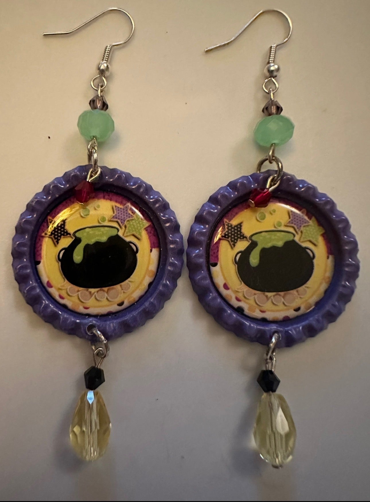 Halloween Cauldron Bottlecap Earrings - Spooky Cute Dangle Jewelry