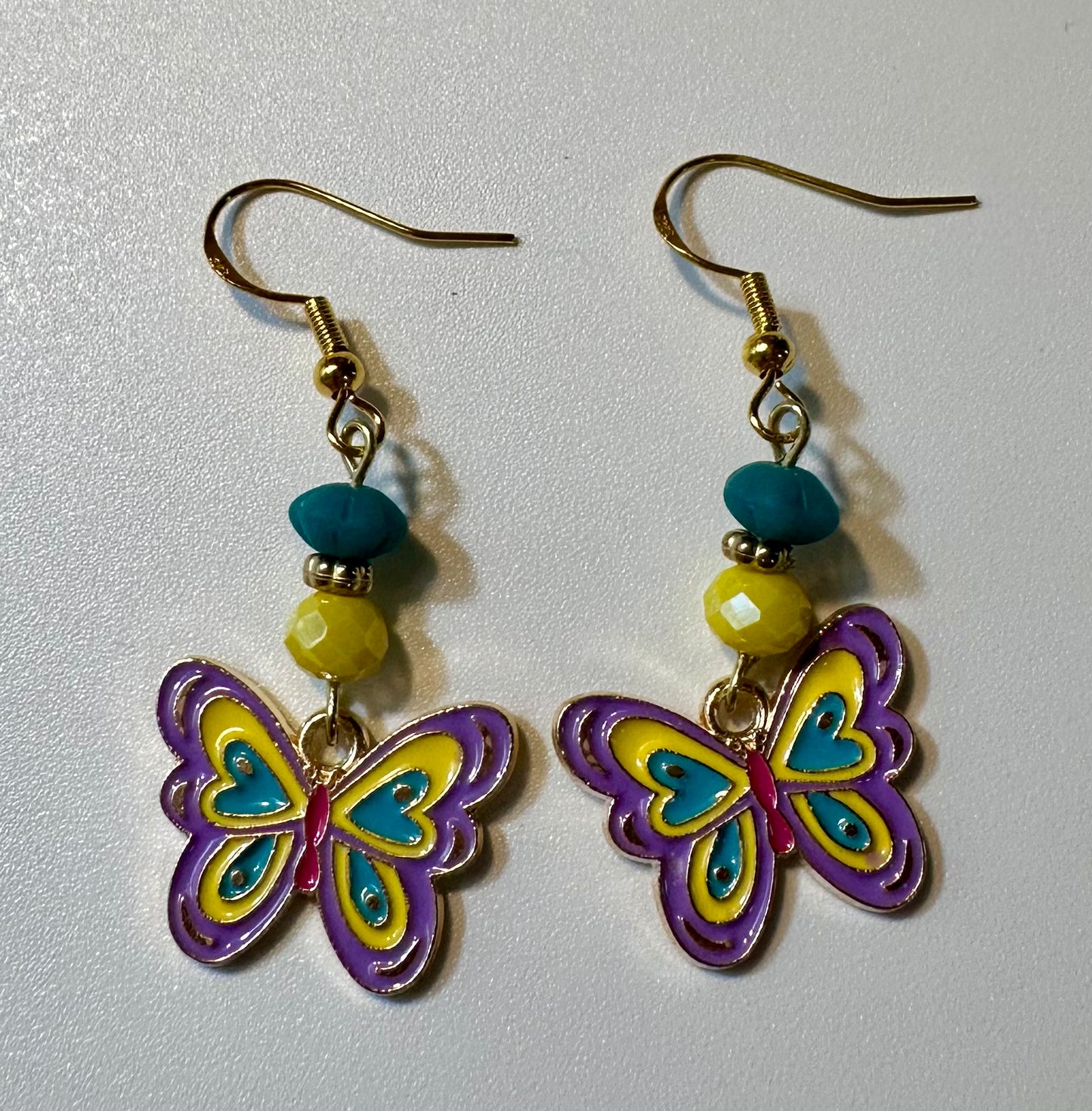 Whimsical Springtime Butterflies Enamel Earrings - Bright Dangle Jewelry