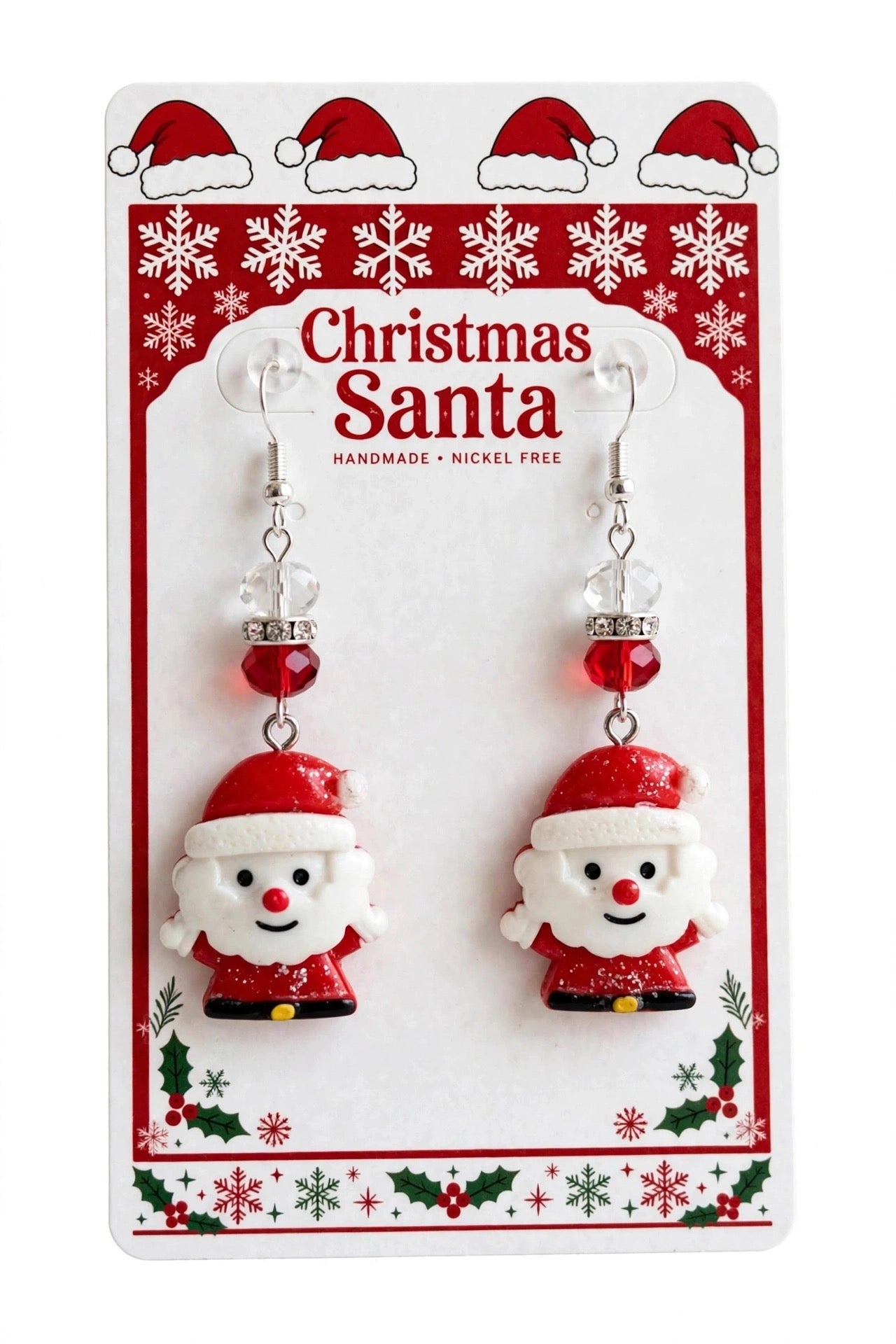 Jolly & Bright Santa Claus Earrings - Christmas Dangle Clay & Resin Jewelry