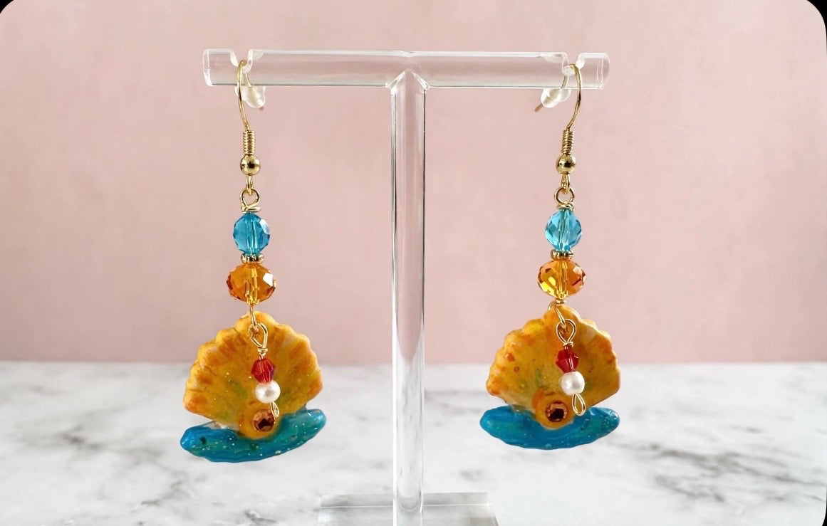 Dangle Clay Resin Summer Seashell Earrings