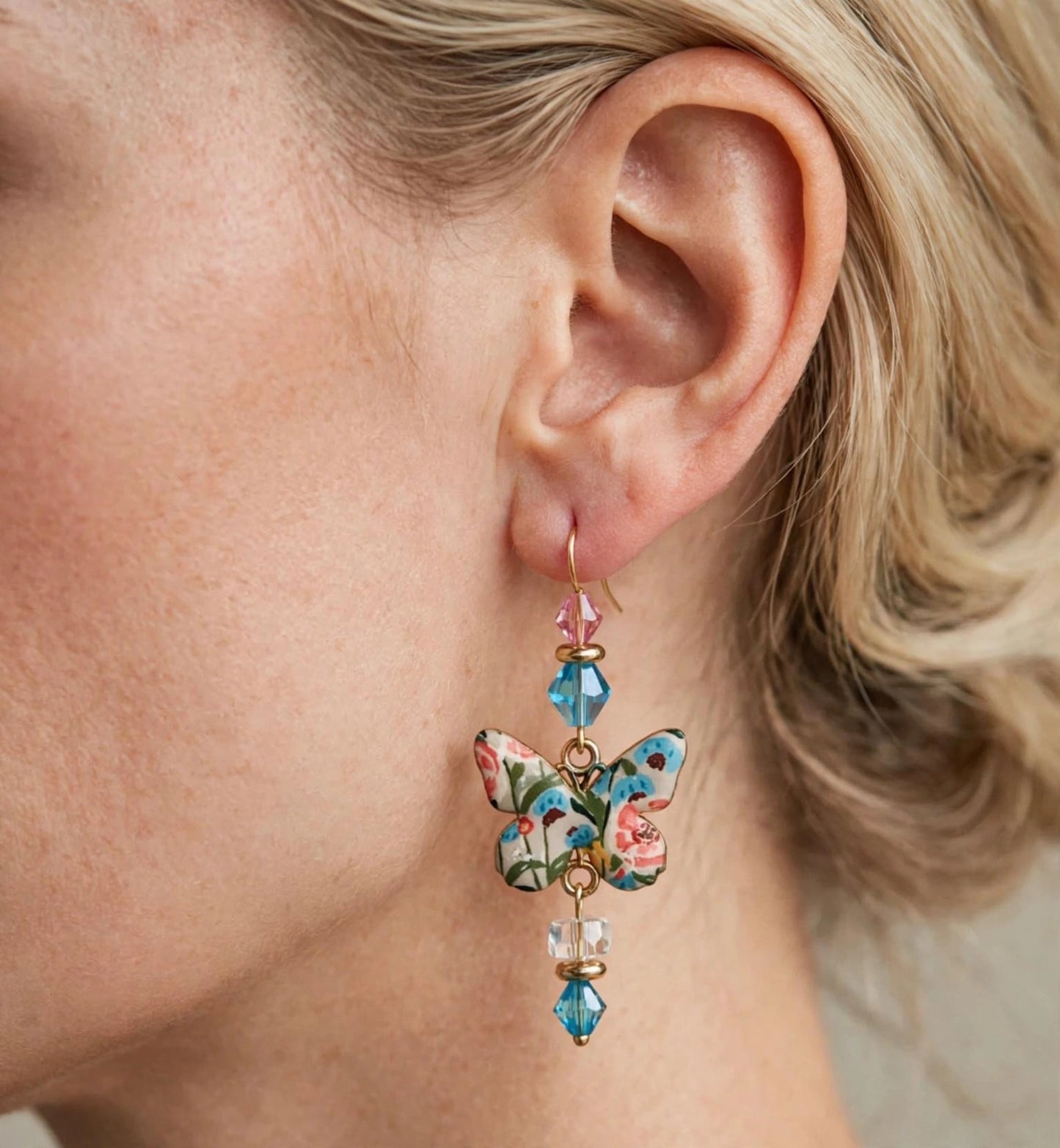 Butterfly Crystal Beads Resin Earrings - Delicate Elegant Dangle Jewelry