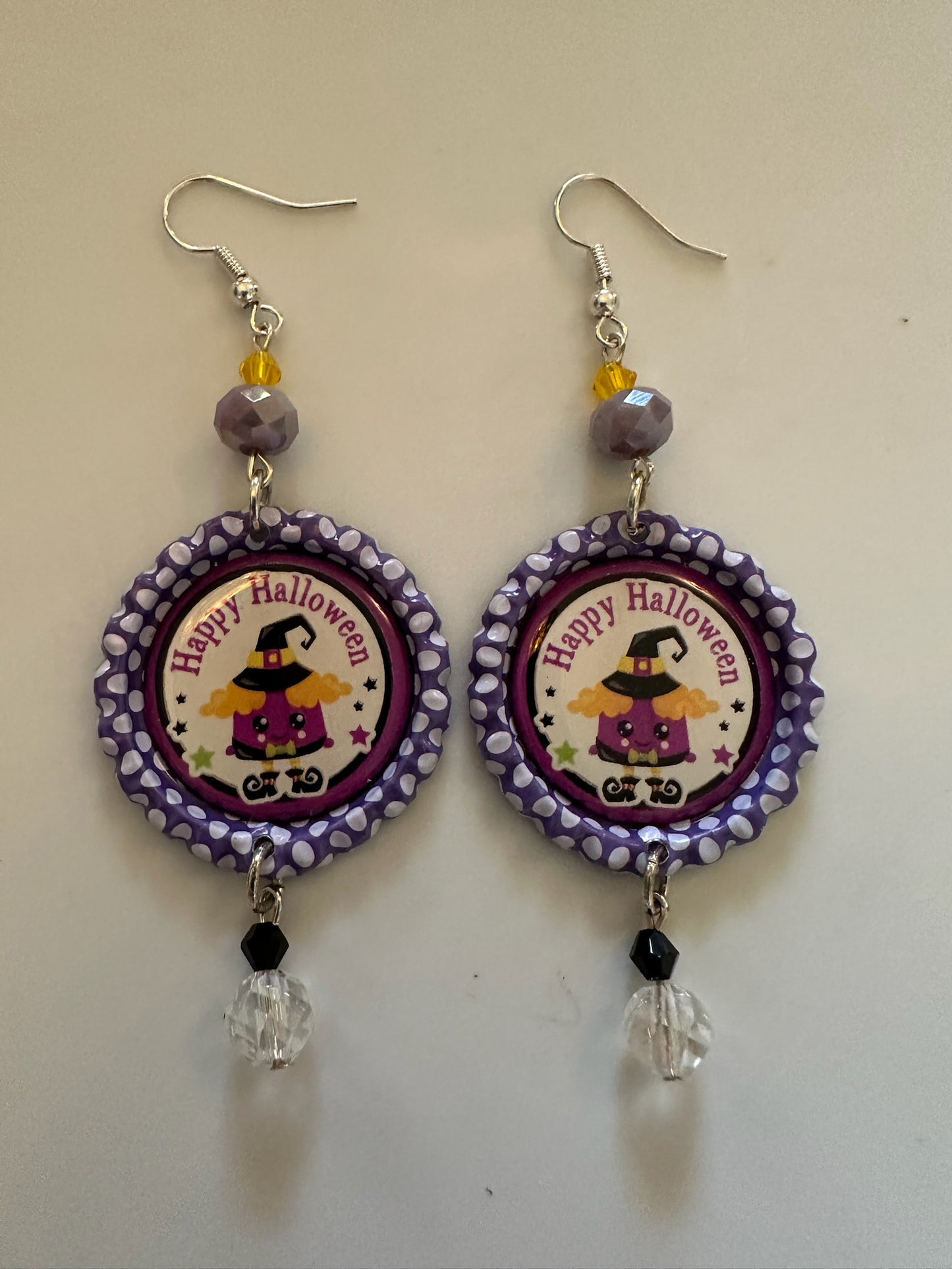Happy Halloween Purple Witch Bottlecap Earrings - Festive Dangle Jewelry