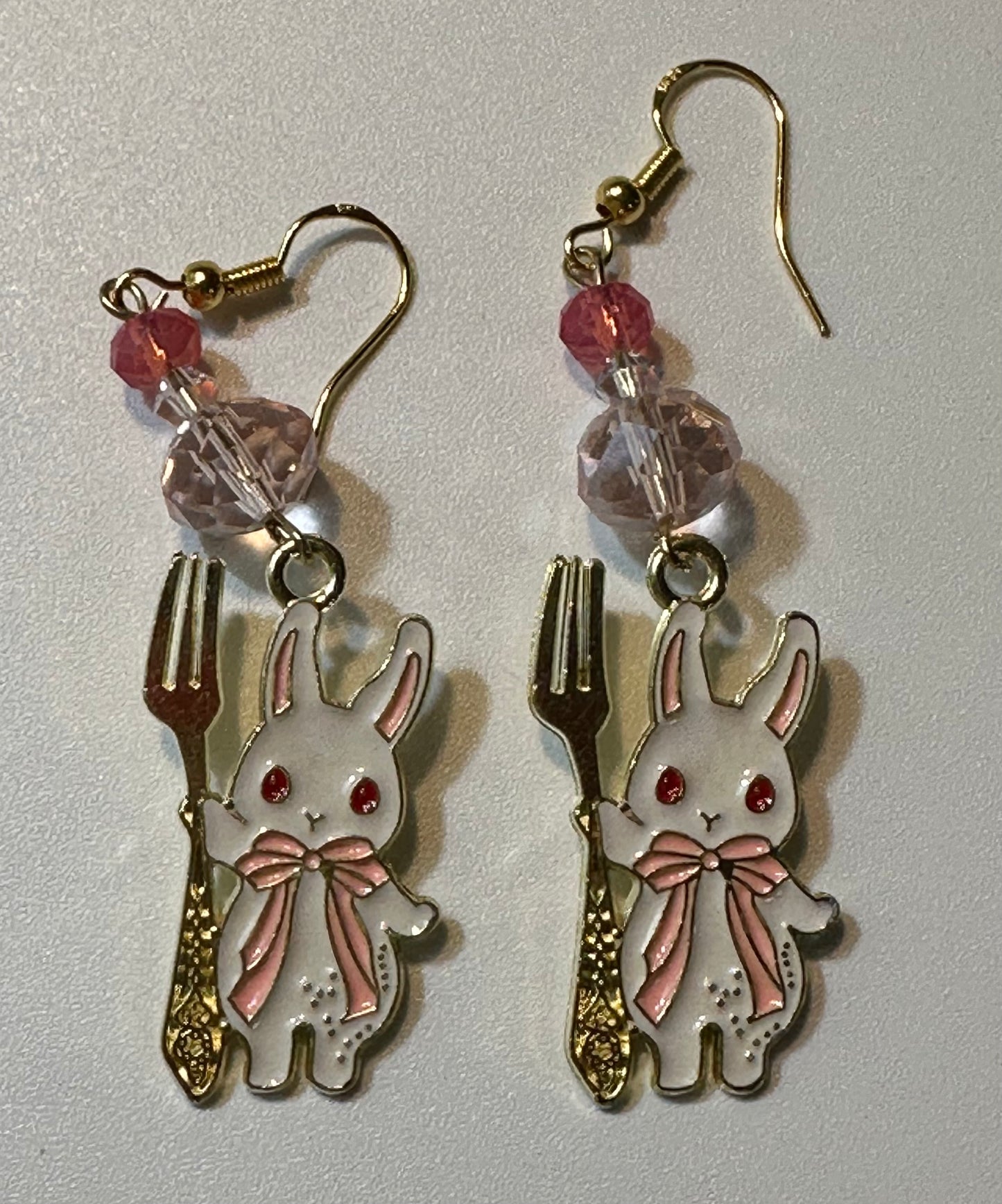 Fancy Fork Easter Bunny Enamel Charm Earrings - Cute Dangle Jewelry
