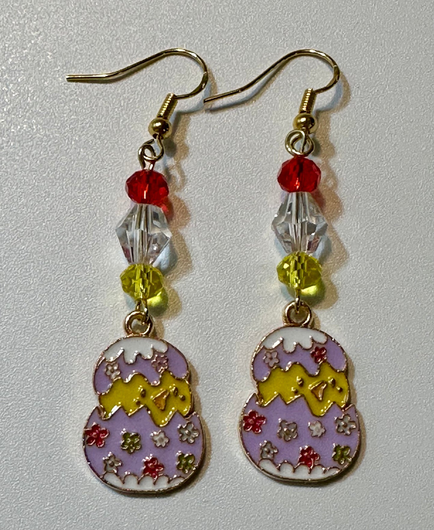 Chick Peeking Easter Enamel Charm Earrings - Pastel Floral Design Dangle Jewelry