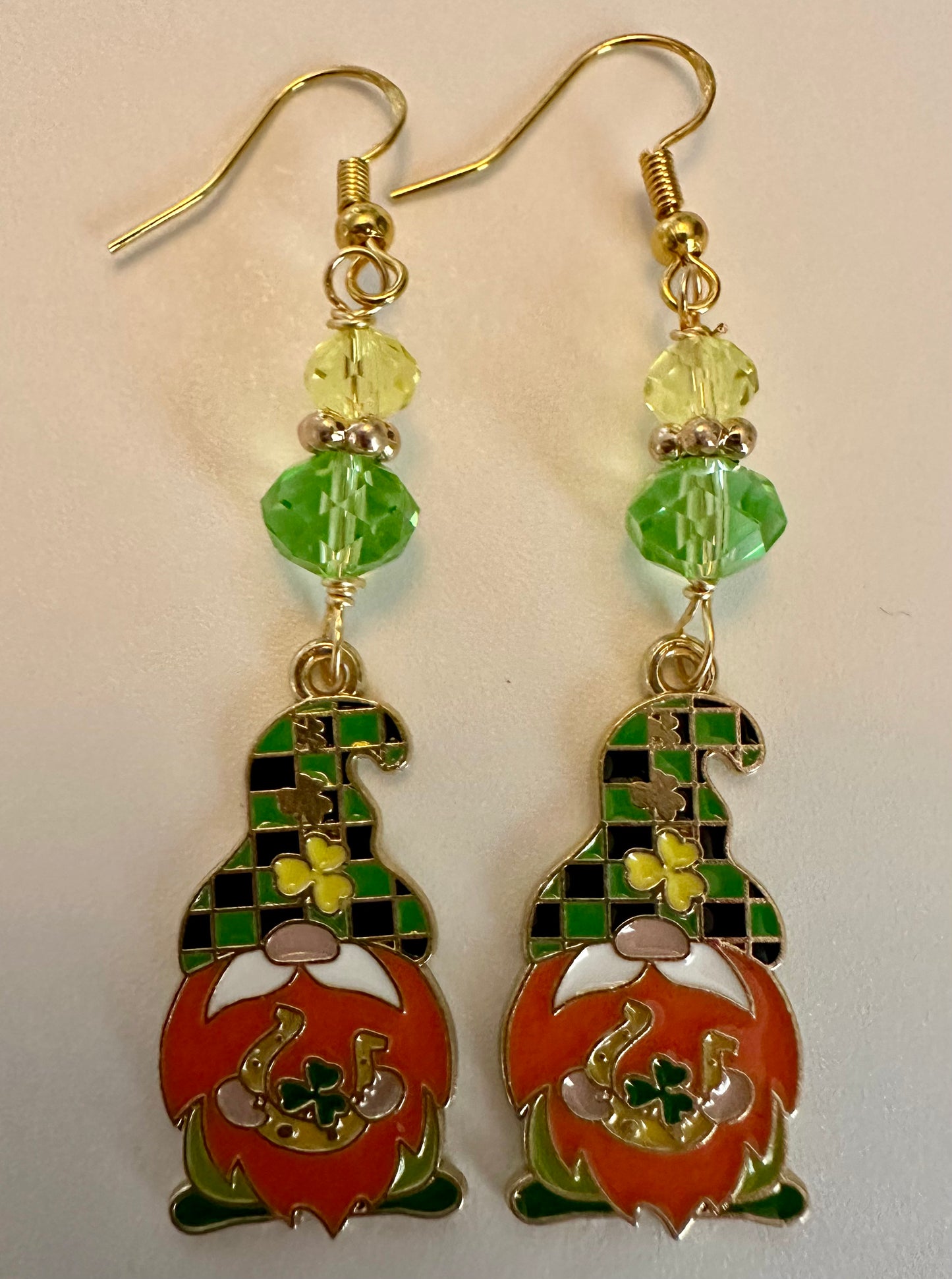 St. Patrick's Day Themed Shamrock Gnome Enamel Earrings - Magical Charming Dangle Jewelry