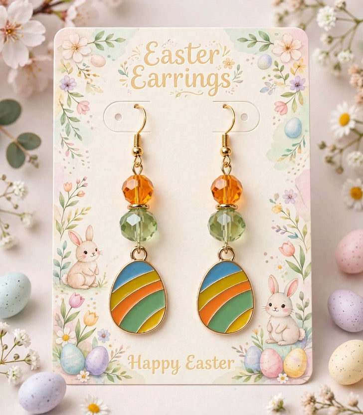 Cute Colorful Easter Egg - Striped Design Enamel Charm Dangle Jewelry