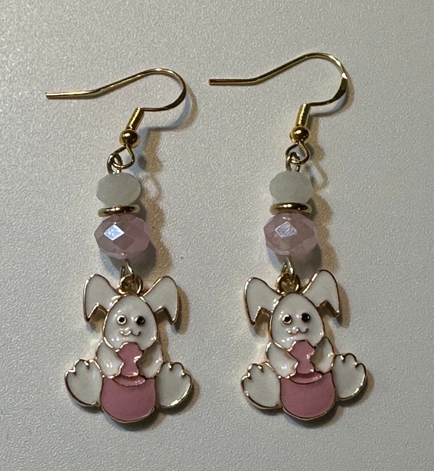 Adorable Bunny Enamel Charm Earrings - Easter Dangle Jewelry