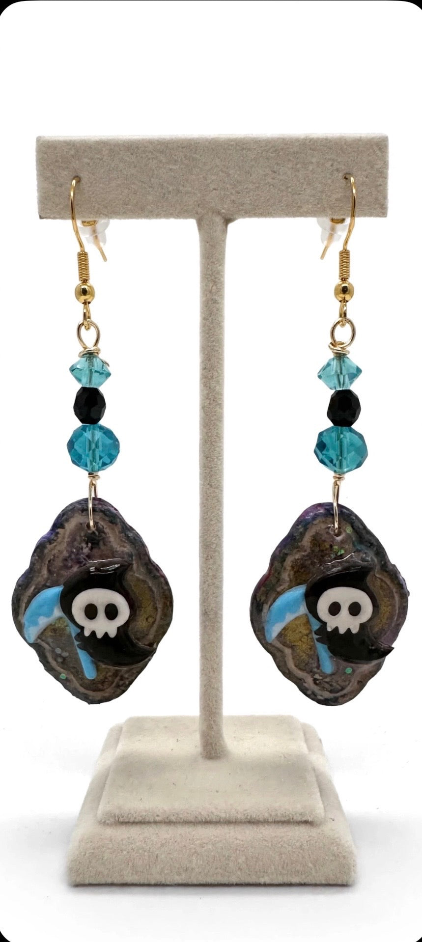 Dangle Clay Resin Halloween Spooky Grim Reaper Earrings