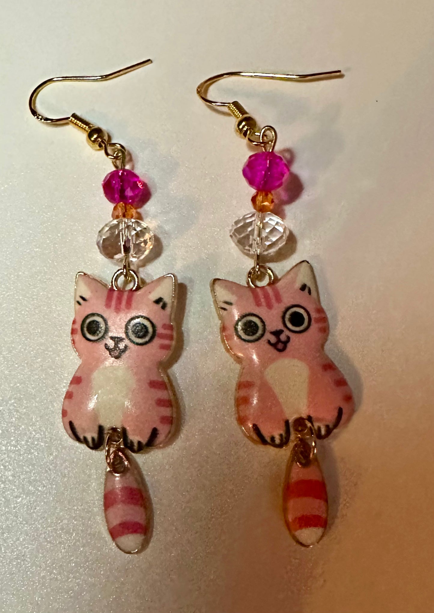 Swinging Cutie Kitty - Pink Bubblegum Cat Enamel Earrings - Dangle Jewelry