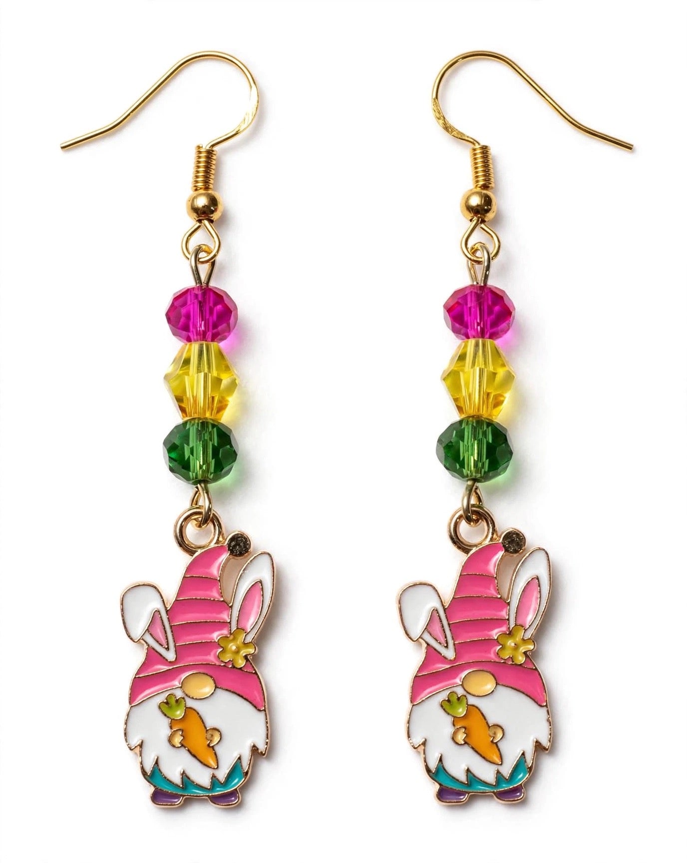 Pastel Easter Gnome Carrot Enamel Earrings - Adorable Dangle Jewelry